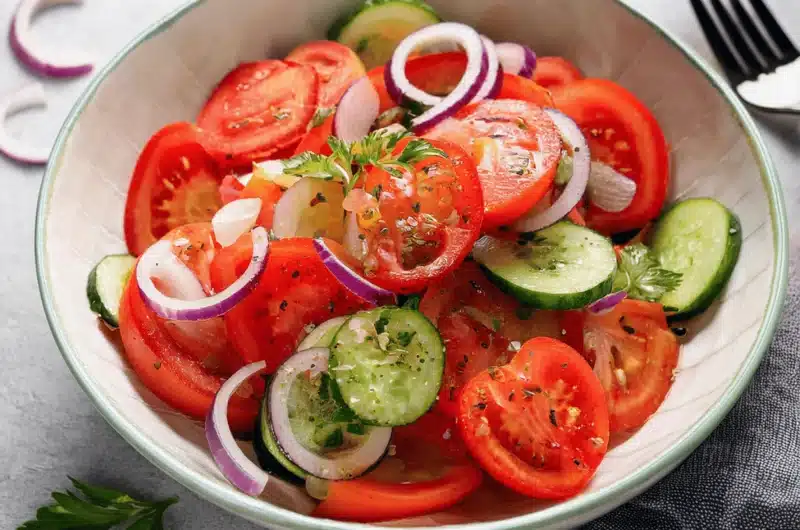 Easy Marinated Cucumbers, Onions, and Tomatoes Recipe | Refreshing Summer Salad