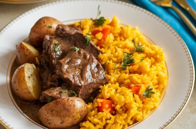 Delicious Beef Stew with Turmeric Rice: Easy, Hearty, and Flavorful Recipe