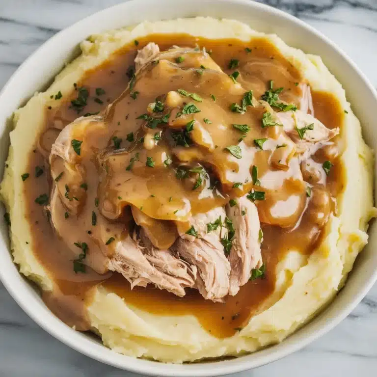 Shredded Chicken Gravy on Mashed Potatoes