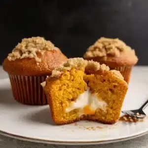 pumpkin streusel muffins with cream cheese filling