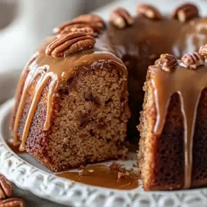 Apple Pecan Cake with Dreamy Caramel Glaze